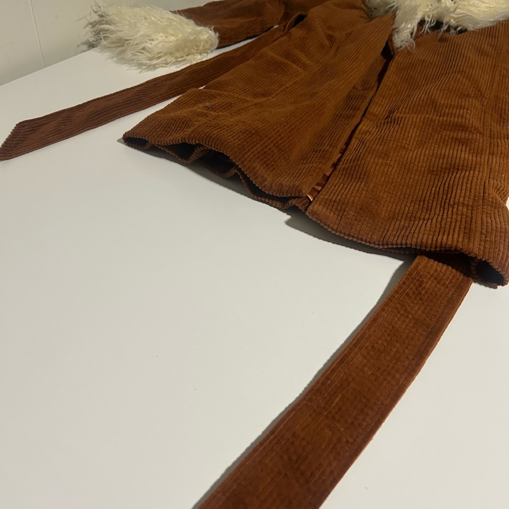 Women's Brown and Cream Faux Fur Trim Coat - Picture 8 of 8